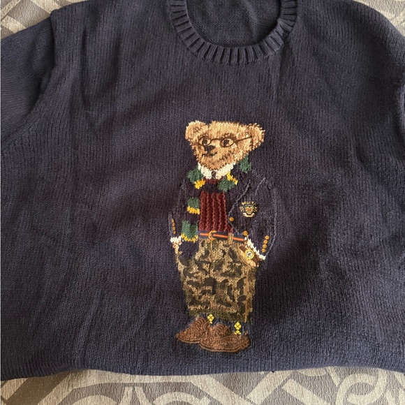 Polo by Ralph Lauren Navy Bear Embroidered Crewneck Sweater
